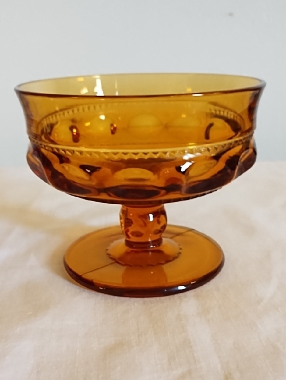 3 INDIANA GLASS KING'S CROWN AMBER THUMB(THUMBPRINT) COMPOTE FOOTED CANDY DISHES
